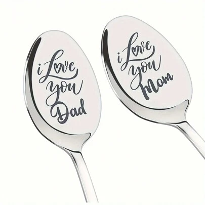 1pc Stainless Steel Spoon, Laser Carved Spoon, Long Handled Spoon, The Best Gift For Parents, I Love Your Parents Carving Spoons, Gifts For Parents, Thanksgiving, Birthdays, Anniversaries, Parents Back To School