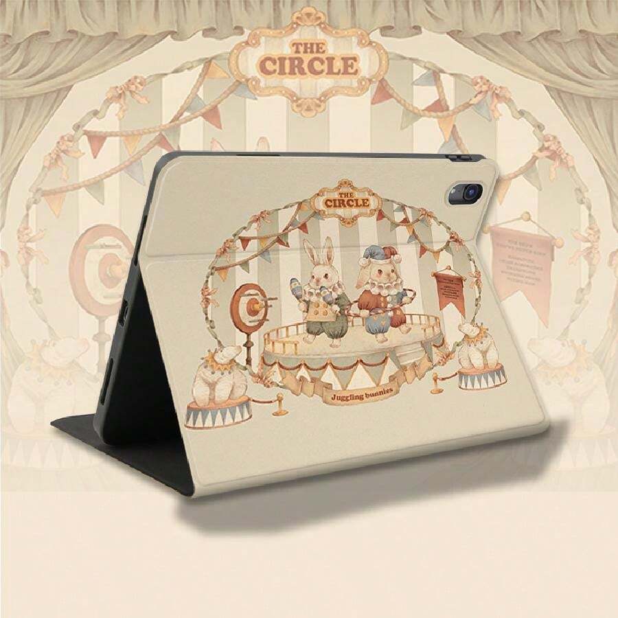 彩绘保护壳[兔子马戏团] 带全环绕保护和笔槽设计。书本风格。此保护壳适用于 iPad 10.2 英寸、iPad 10.5 英寸、iPad Air4/5、iPad 11 英寸 Pro 2020 2021 2022 - 彩色 - 查看 1