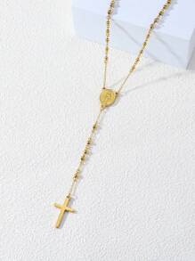 1條 4mm 不銹鋼金色珠項鍊,帶有和吊墜,女士日常佩戴珠寶 - 金色 - 查看 2