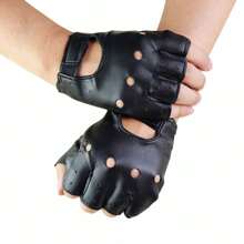 1Pc Men Unisex Artificial Leather Half-Finger Gloves Theatrical Punk Hip-Hop Driving Motorcycle Performance Party Fingerless Mittens