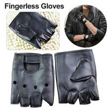 1Pc Men Unisex Artificial Leather Half-Finger Gloves Theatrical Punk Hip-Hop Driving Motorcycle Performance Party Fingerless Mittens