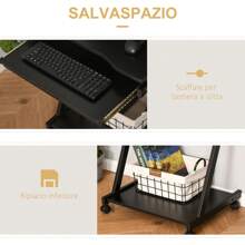 HOMCOM Scrivania per Computer Porta PC Classico e Salvaspazio, Scrivania per cameretta con Piano Tastiera a Scomparsa, 4 Ruote e Ripiano Inferiore 60x48x73cm - nero - Visualizzare 7
