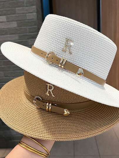 Boho 1pc 女士时尚可爱草帽带皮革扣适合海滩度假、日常使用和防晒牛仔帽情人节