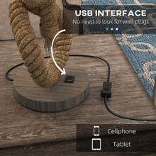 HOMCOM Nautical Table Lamp With USB Charging Port, Bedside Lamp For Bedroom Living Room, Warm White LED Bulb Included, With Rope, Natural - Brown - View 8