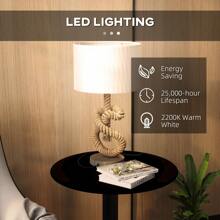 HOMCOM Nautical Table Lamp With USB Charging Port, Bedside Lamp For Bedroom Living Room, Warm White LED Bulb Included, With Rope, Natural - Brown - View 4