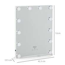 HOMCOM Hollywood Mirror With Lights For Makeup Dressing Table, Lighted Vanity Mirror With 12 Dimmable LED Bulbs And USB Plug In Power Supply, White - White - View 7