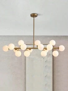 Dining Room Chandelier Over Table Modern Rectangle Chandelier White Glass Globe Lampshade Pendant Lighting Fixture For Living Room Dining Table 16 Lights Lamparas Para Sala - 金色 - 查看 1