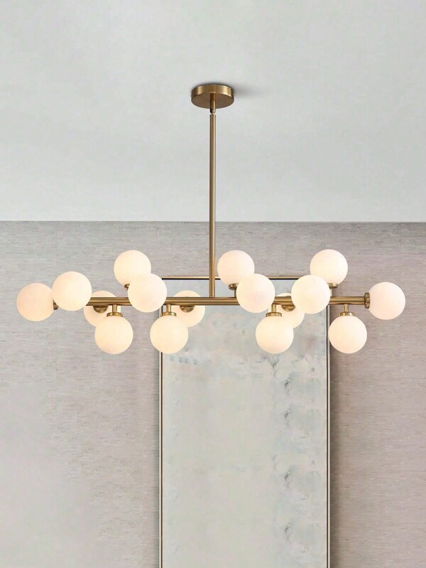 Dining Room Chandelier Over Table Modern Rectangle Chandelier White Glass Globe Lampshade Pendant Lighting Fixture For Living Room Dining Table 16 Lights Lamparas Para Sala