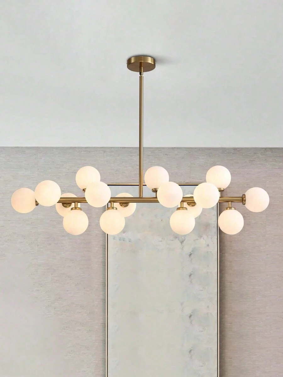 Dining Room Chandelier Over Table Modern Rectangle Chandelier White Glass Globe Lampshade Pendant Lighting Fixture For Living Room Dining Table 16 Lights Lamparas Para Sala - 金色 - 查看 1