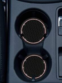 2 Piezas Posavasos Redondos Para Portavasos De Coche De Silicona Con Diamantes Rosados - Rosa - Ver 2