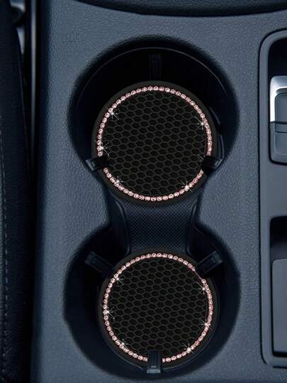 2 Piezas Posavasos Redondos Para Portavasos De Coche De Silicona Con Diamantes Rosados