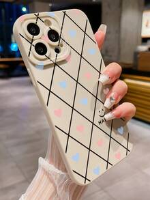 1入菱形心形圖案簡約手機殼，適用於 iPhone、三星、小米/紅米、Oppo/Realme、Vivo、Infinix - 白色 - 查看 3