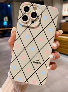 1入菱形心形圖案簡約手機殼，適用於 iPhone、三星、小米/紅米、Oppo/Realme、Vivo、Infinix - 白色 - 查看 1