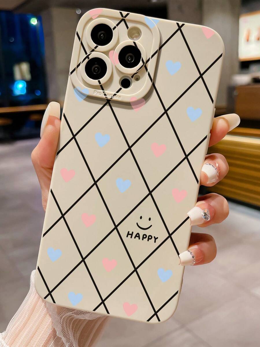 1入菱形心形圖案簡約手機殼，適用於 iPhone、三星、小米/紅米、Oppo/Realme、Vivo、Infinix - 白色 - 查看 1