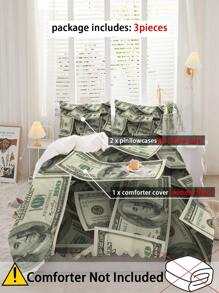 3入組百元鈔票被套套件,3d印花鈔票被套,時尚舒適軟質床上用品套件,適用於卧室、宿舍、客房裝飾（1*被套+2*枕套,不含內芯） - 彩色 - 查看 3