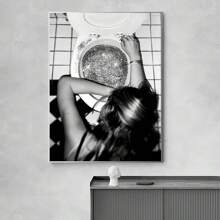 1 幅现代艺术海报，描绘女人、酒杯、厕所、欧洲简约房间装饰帆布画，无画框，适用于卧室、客厅、办公室、浴室、餐厅、咖啡厅或酒店墙壁装饰、墙壁艺术 - 黑與白 - 查看 5