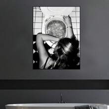 1 幅现代艺术海报，描绘女人、酒杯、厕所、欧洲简约房间装饰帆布画，无画框，适用于卧室、客厅、办公室、浴室、餐厅、咖啡厅或酒店墙壁装饰、墙壁艺术 - 黑與白 - 查看 4