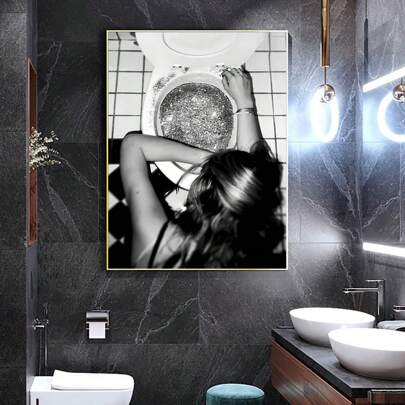 1pc Modern Art Poster Of Woman, Wine Glass, Toilet, European Minimalist Room Decoration Canvas Painting Without Frame For Bedroom, Living Room, Office, Bathroom, Restaurant, Cafe Or Hotel Wall Decor,Wall Art
