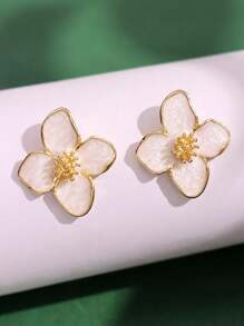 1pair Needle Luoshen Flower Drop Glaze White Flower Earrings For Women Daily Wear Accessory Valentines