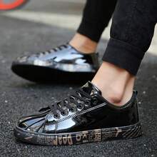 男女款休閒時尚低幫系帶平底鞋,具光澤貝殼頭設計,防滑透氣 - 黑色 - 查看 4