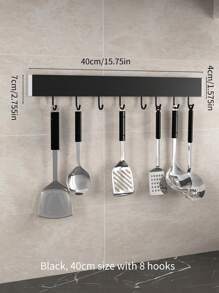 1pc Black And Silver Kitchen Wall Mounted Hook Rack With Multiple Hooks For Kitchen Utensils, No-Drill, Organizer Storage Rack - Black - View 4