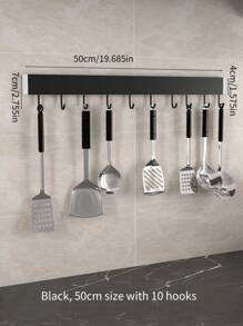 1pc Black And Silver Kitchen Wall Mounted Hook Rack With Multiple Hooks For Kitchen Utensils, No-Drill, Organizer Storage Rack - Black - View 5