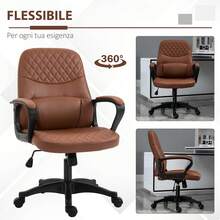 Vinsetto Sedia da Ufficio a Dondolo con 2 Punti Massaggianti e Porta USB, Poltrona da Ufficio Marrone con Altezza Regolabile, 59x63x92-101cm - Marrone ruggine - Visualizzare 7