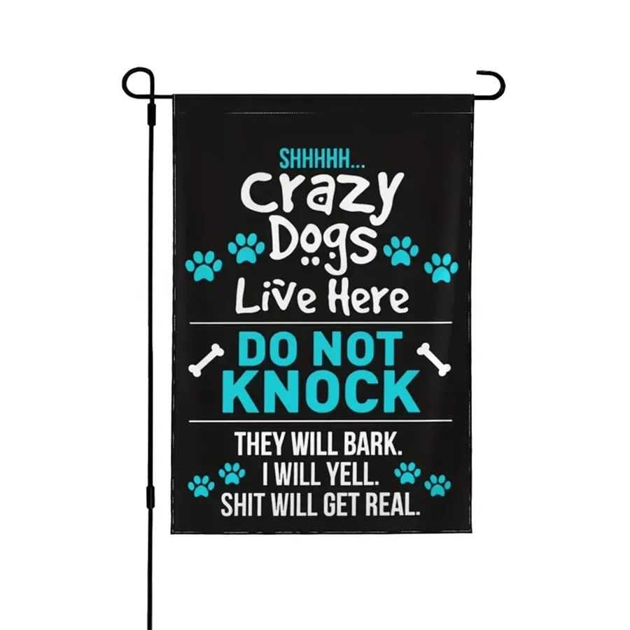 1入組,瘋狂的狗狗住在這裡歡迎花園旗,快樂新年雙面鄉村農家風格裝飾,家居裝飾,戶外裝飾,院子裝飾,花園裝飾,露台裝飾,草坪裝飾 - 藍色 - 查看 1