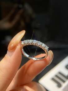 1件矽鑽鑽石訂婚戒指女士用婚戒,s925純銀許諾戒指,永恆戒指,周年紀念戒指,豪華精美珠寶禮物 - 銀色 - 查看 2