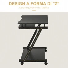 HOMCOM Scrivania per Computer Porta PC Classico e Salvaspazio, Scrivania per cameretta con Piano Tastiera a Scomparsa, 4 Ruote e Ripiano Inferiore 60x48x73cm - nero - Visualizzare 4