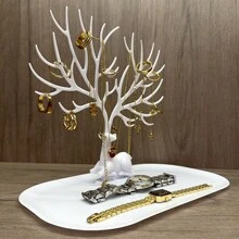 1只創意鹿形展示架,用於鑰匙扣和珠寶飾品,小配飾儲物架,情人節禮物 - 白色 - 查看 4