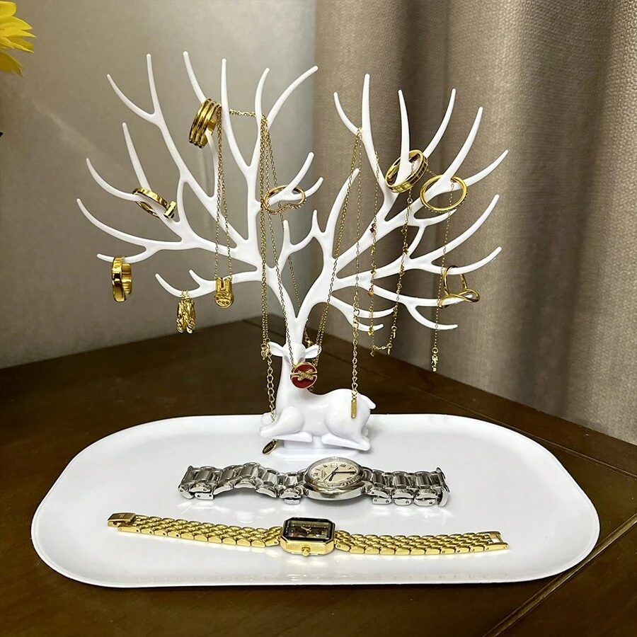 1只創意鹿形展示架,用於鑰匙扣和珠寶飾品,小配飾儲物架,情人節禮物 - 白色 - 查看 1