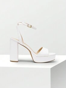 Women Chunky High Heel Sandals Fashion Open Toe Platform Heeled Sandals For Prom Dancing Wedding Holiday - 白色 - 查看 5