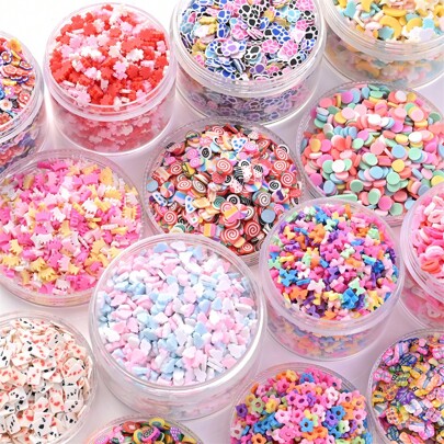 10g Tranches d'art pour ongles en argile polymère avec motifs de fruits, fleurs, papillons, couronnes d'amour. Charms Fimo 3D, tranches de polymère pour Slime, fournitures pour fabrication de brillant à lèvres et décoration d'ongles, décoration de téléphone portable pour la Saint-Valentin