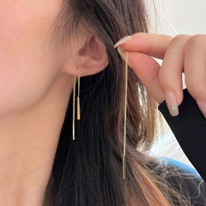 1對極簡長棒滴耳環,適合女士,風格多變