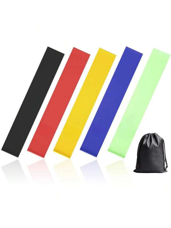 Set de 5 bandas de resistencia de TPE con diferentes niveles de resistencia para ejercicios de piernas, brazos y cadera, adecuado tanto para mujeres como para hombres, ideal para yoga, gimnasio, entrenamiento, incluye bolsa portátil y manual del usuario como accesorios de gimnasio