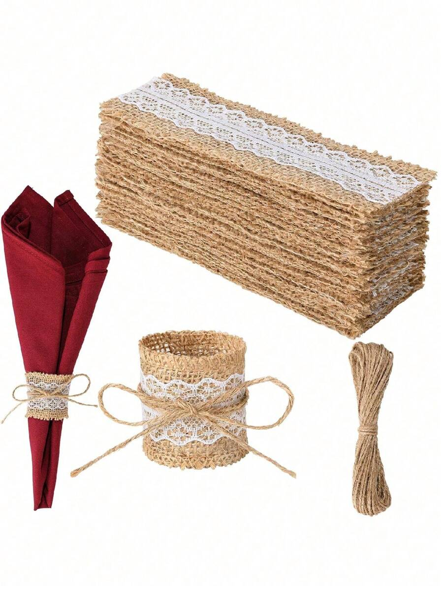 20 piezas de anillos para servilletas de encaje y arpillera rústica para decorar bodas, Navidad, Acción de Gracias, cumpleaños y fiestas (Estilo clásico), Navidad - Albaricoque - Ver 1