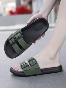 Men's Buckle Design Fashion Slippers, Eva Outsole Comfortable Slide Sandals - Dark Green - View 3
