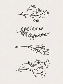 1pc Black Minimalist Line Floral Temporary Tattoo Sticker For Wrist, Body Small Area,Sketch Style - Black - View 2