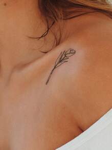 1pc Black Minimalist Line Floral Temporary Tattoo Sticker For Wrist, Body Small Area,Sketch Style - Black - View 4