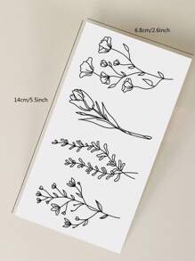 1pc Black Minimalist Line Floral Temporary Tattoo Sticker For Wrist, Body Small Area,Sketch Style - Black - View 7