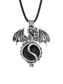 1入復古龍頭項鍊,適用於女性男性,16mm天然石水晶吊墜項鍊,晶玫瑰石英老虎眼珠寶h068 - Dragon Necklace - 查看 18