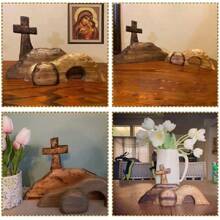 Easter Resurrection Scene Set, Easter Scene Wooden Decoration, Cross Empty Tomb Decor, Handcrafted Jesus Nativity Scene Decor For  Home Office Tabletop Decor - Multicolor - View 6