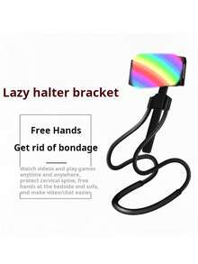 New Slouchy Neck Hanging Stand For Live Streaming, Multi-Functional Mobile Phone Tablet Holder With Hand & Neck Strap Design, Portable With Buckle Lock - Black - View 2