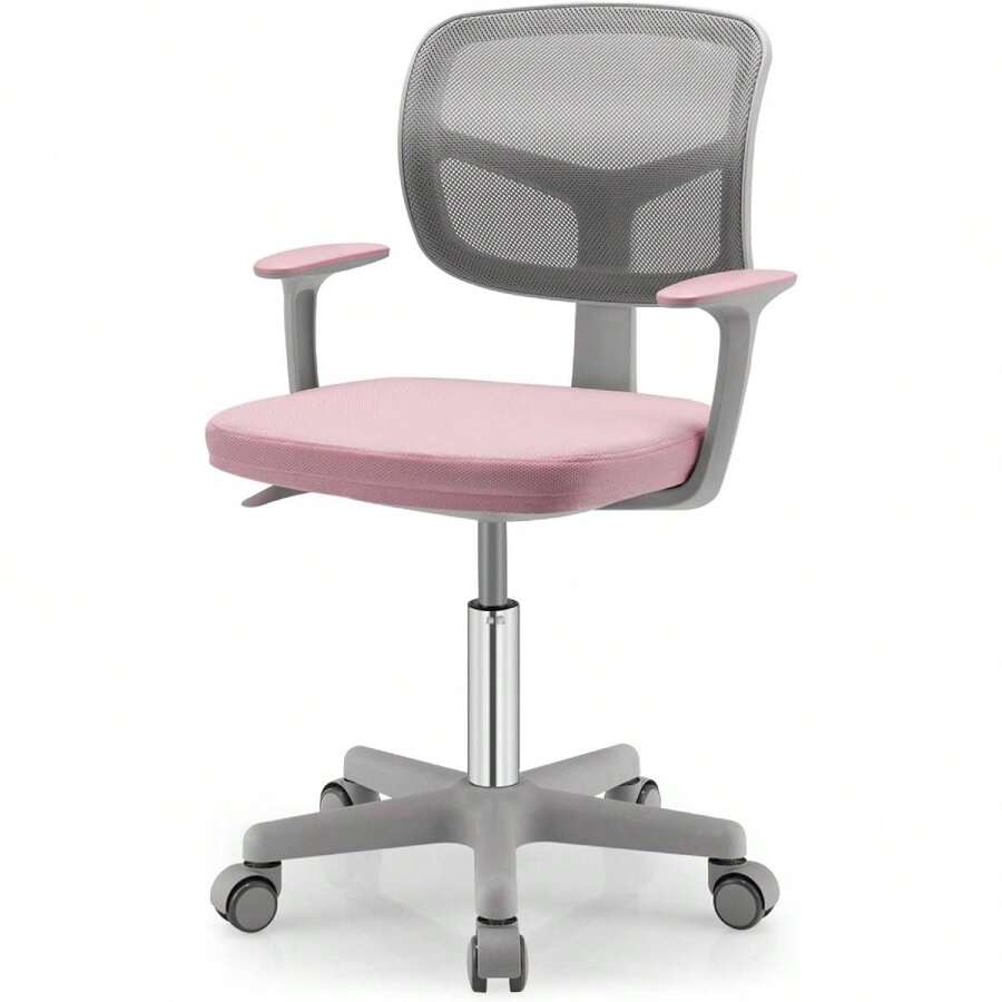 Children's Desk Chair, Height-Adjustable Children's Swivel Chair, Seat Height 40-54cm, Children's Office Chair With Backrest, Armrests, Ergonomic Youth Swivel Chair For 3-10 Years (Blue) - Pink - View 1
