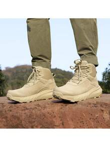 Men's Waterproof Tactical Work Boots Leather Motorcycle Combat Boots Lightweight Non-Slip Hiking Boots For Men - Màu Khaki - Xem 2