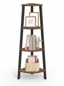 VASAGLE Estantería de Esquina con 4 Estantes Fácil de Montar Marco de Acero para Salón Dormitorio Balcón Diseño Industrial Vintage Marrón Rústico y Negro - Marrón - Ver 2