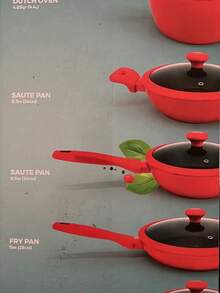 Juego Batería De Cocina 10 Piezas Cerámica Antiadherente Con Tapas Cristal y Borde De Silicón - Rojo - Ver 4