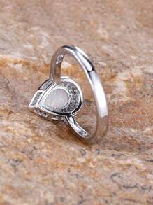 1pc Elegant Silver Plated Women's Ring With White Opal & Blue Cubic Zirconia Micro Inlaid, Great For Wedding And Daily Wear