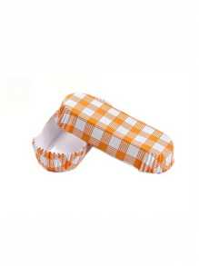50pcs Paper Hot Dog Trays, Paper Food Trays, Snack Stall Supplies, Disposable Hot Dog Boats, Rectangular Corrugated Paper Hot Dog Liners, Suitable For Restaurant Takeout Food (Plaid Pattern) - Orange - View 3